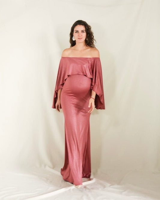 Vestido de maternidad Amparo, rosa fuerte brilloso licra