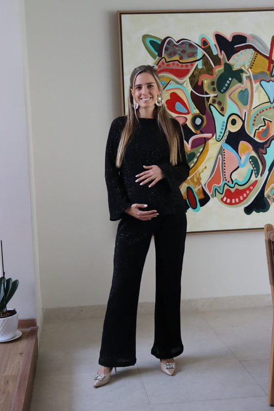 Conjunto de maternidad Mayte, negro lentejuelas CH