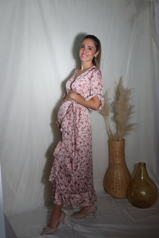 Vestido de maternidad, Ursula Rosa flores seda