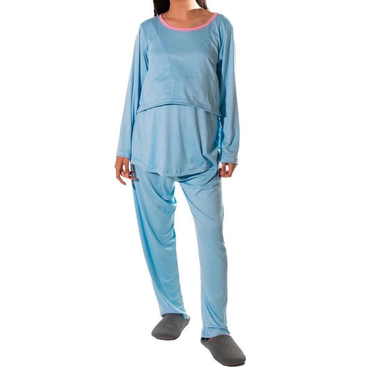 Pijama de maternidad y lactancia azul