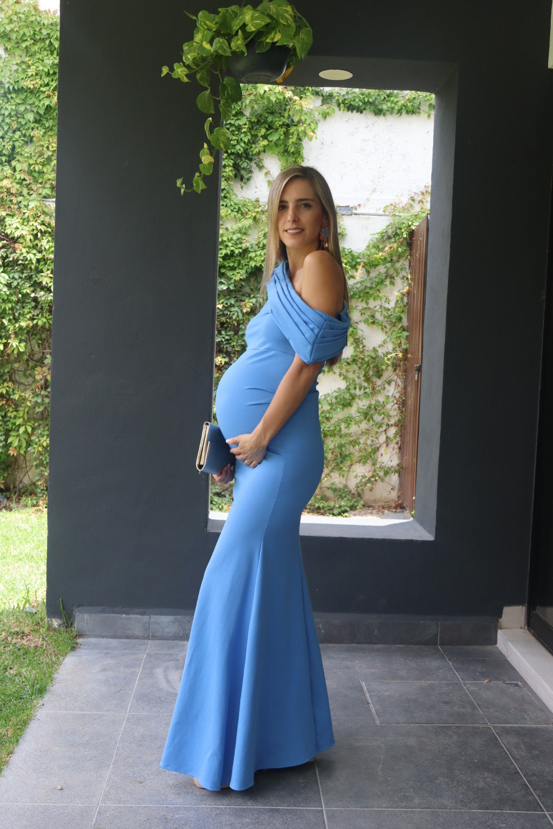 Vestido de maternidad Roberta, azul prusia ponti Roma