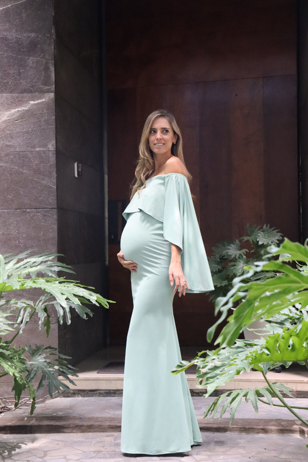 Vestido de maternidad Amparo, verde claro licra