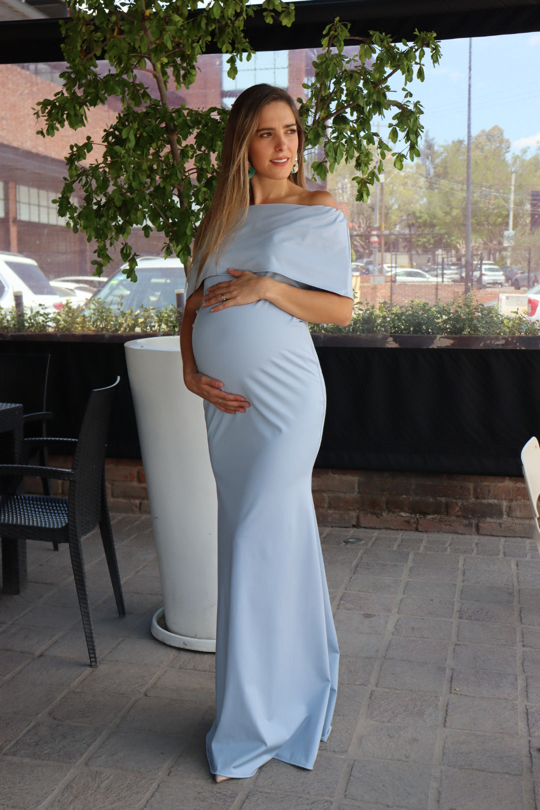 Vestido de maternidad Lluvia, azul licra largo