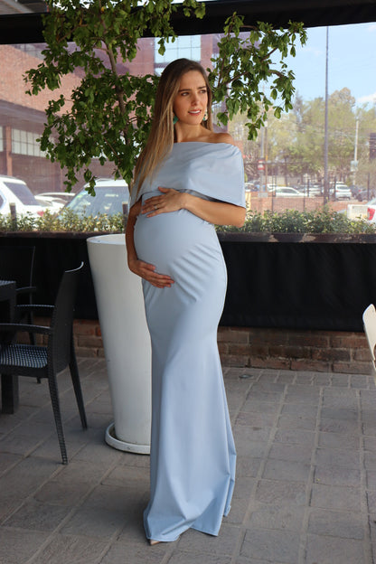 Vestido de maternidad Lluvia, azul licra largo