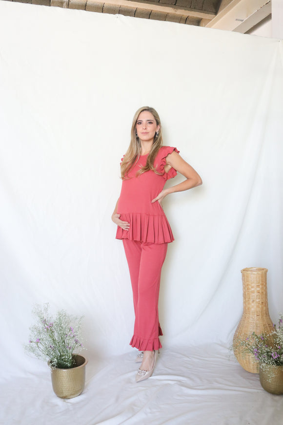 Conjunto de maternidad Imelda, rosa quemado rayitas