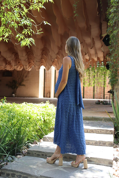 Vestido de maternidad Sonia, azul ondas corrugadas