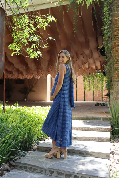 Vestido de maternidad Sonia, azul ondas corrugadas