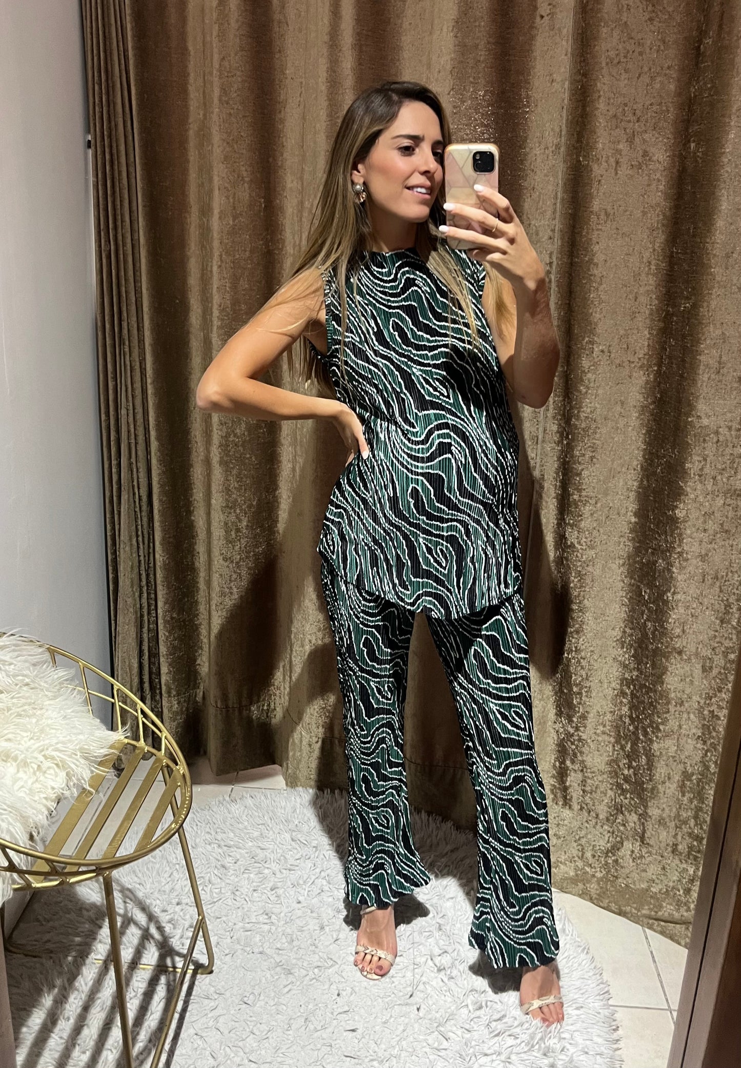 Conjunto de maternidad Mayte, verde con negro corrugado CH-M-G-XG