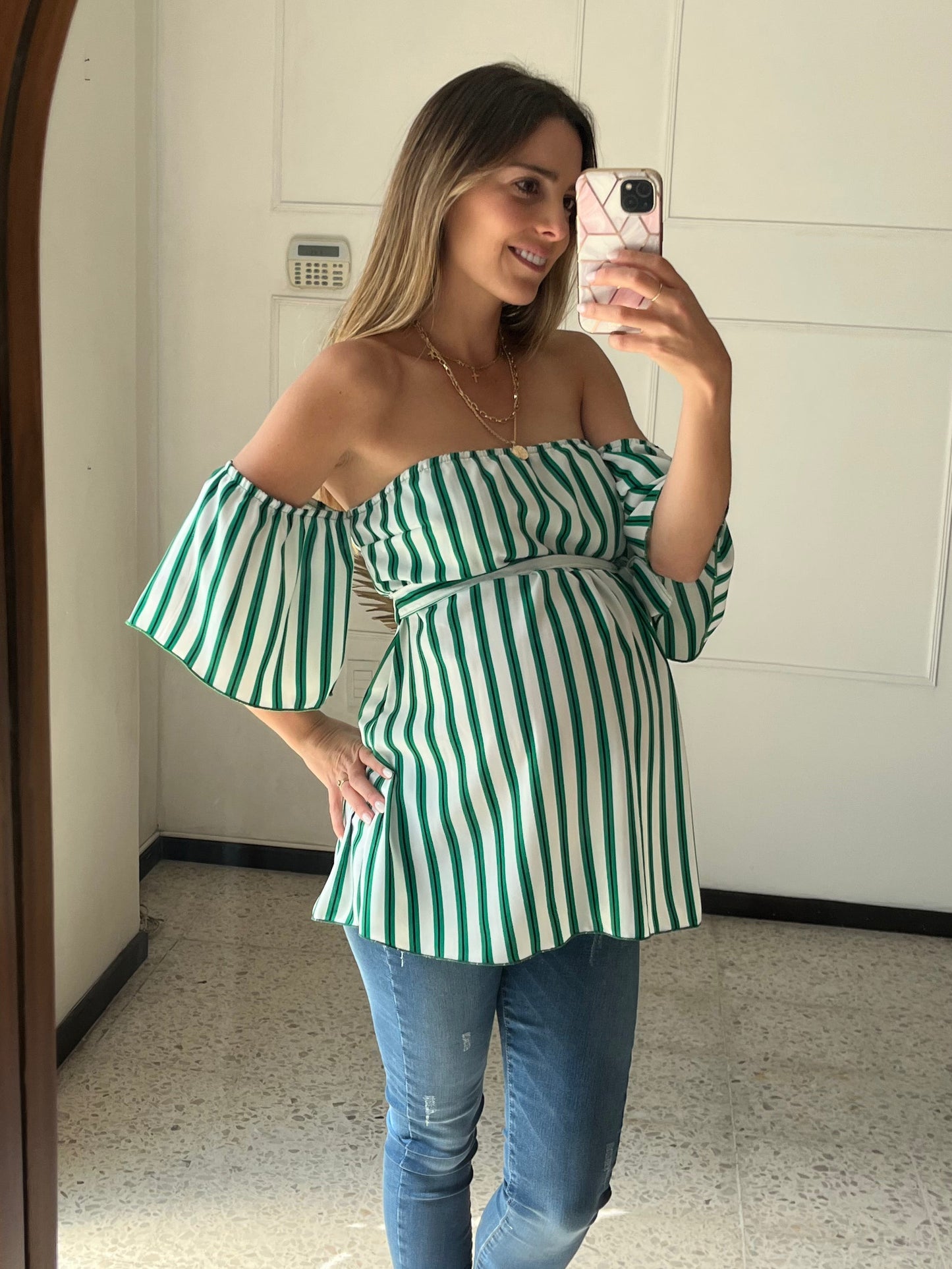 Blusa de Maternidad Mía rayas verde CH