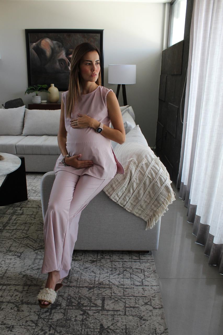 Conjunto de maternidad Cinthya, rosa rayas