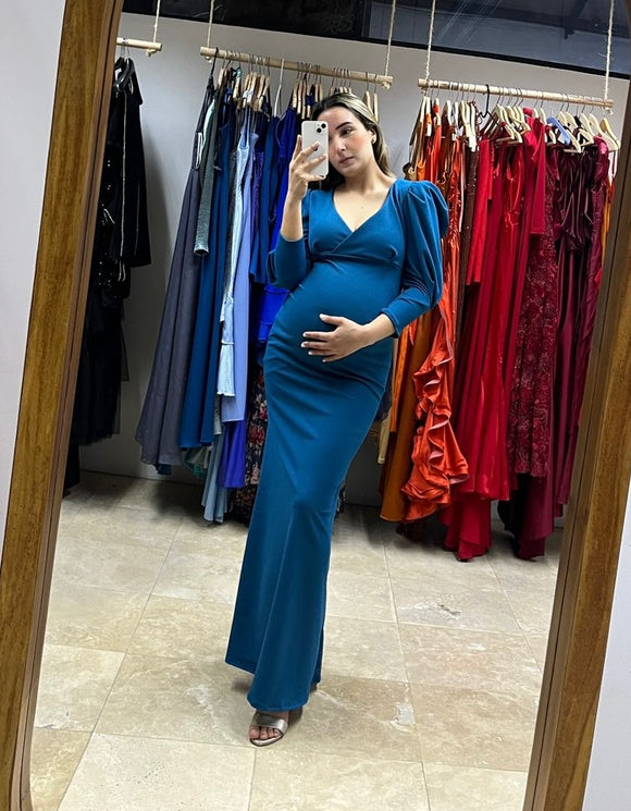 Vestido de maternidad azul petróleo , Yuridia