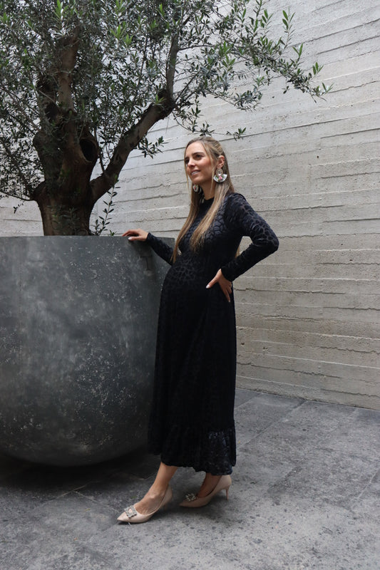 Vestido de maternidad, negro terciopelo Gaby largo CH