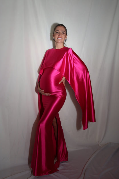 Vestido de maternidad Aline, rosa neón satinado (XCH-CH)