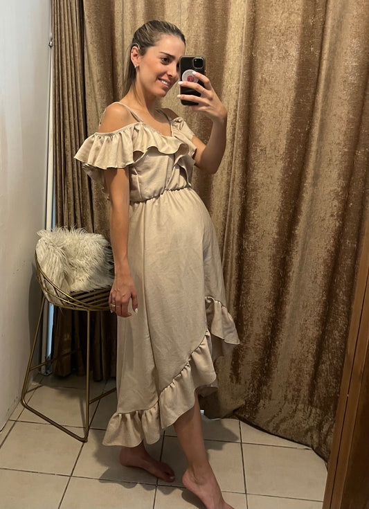 Vestido de maternidad y lactancia, Carlota beige