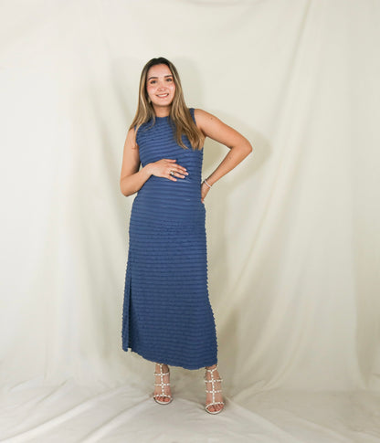 Vestido de maternidad Leslie corrugado azul CH, M