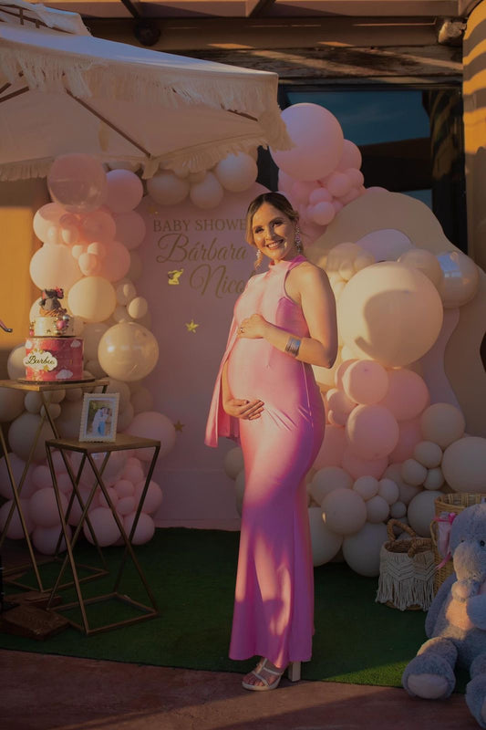 Vestido de maternidad Carola, rosa intenso brilloso