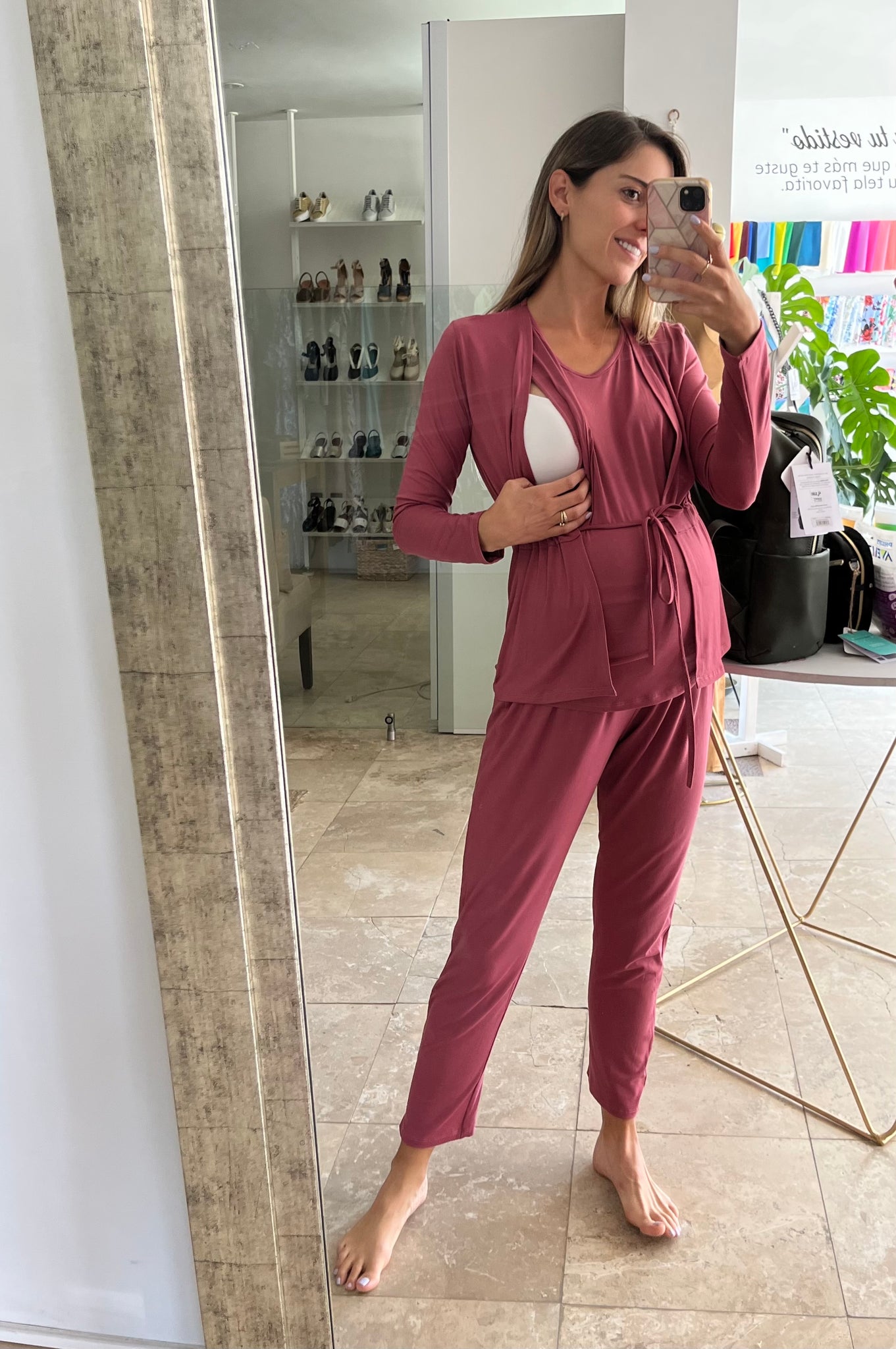 Pijama de lactancia y maternidad, rosa SM – Hello Mom