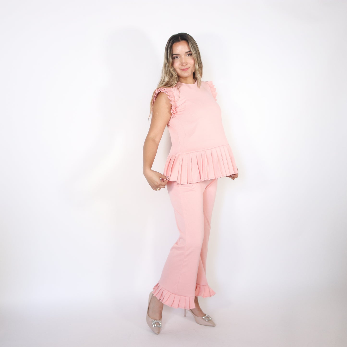Conjunto de maternidad Imelda, rosa rayitas M