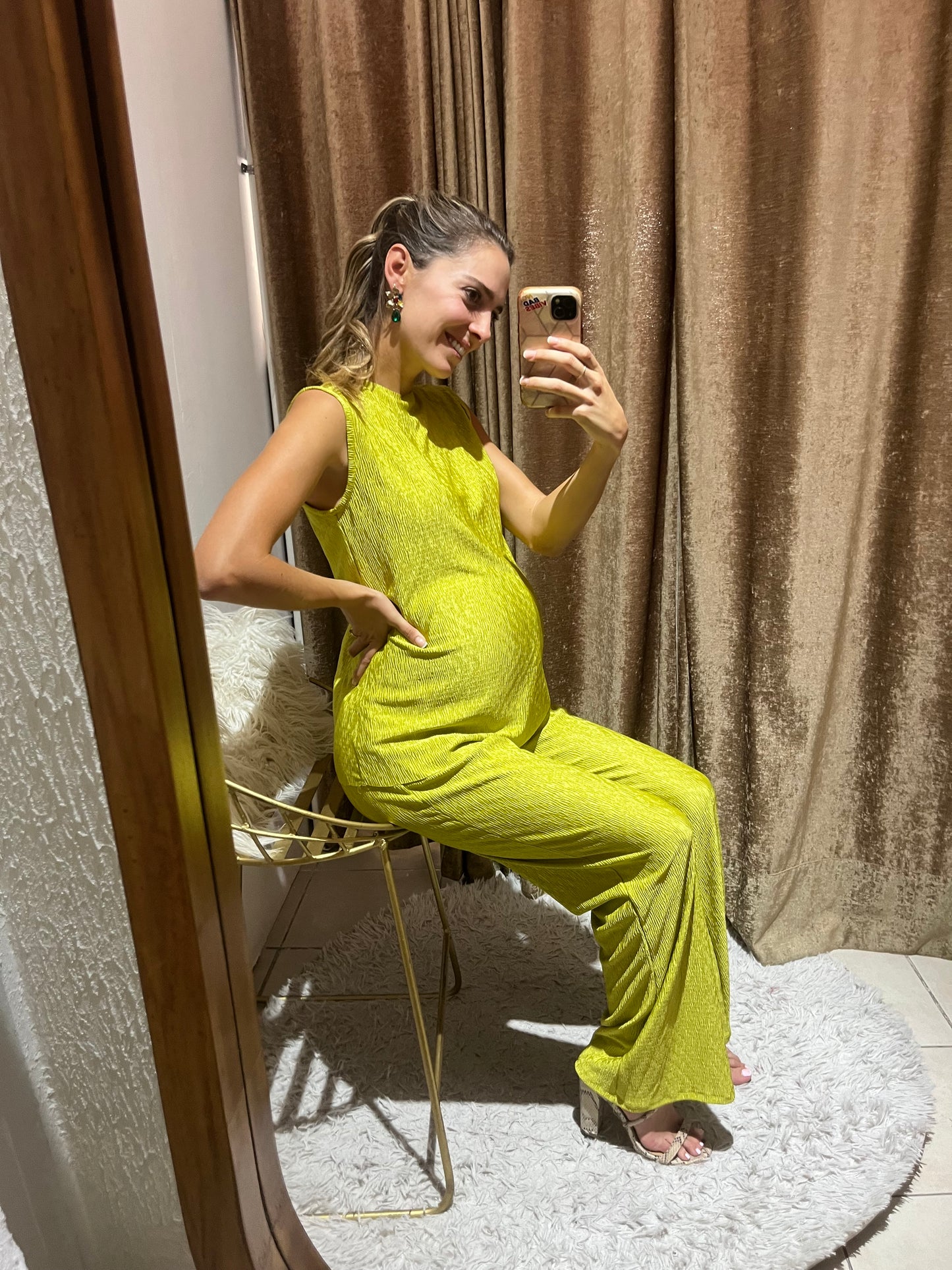 Conjunto de maternidad Mayte, verde intenso corrugado