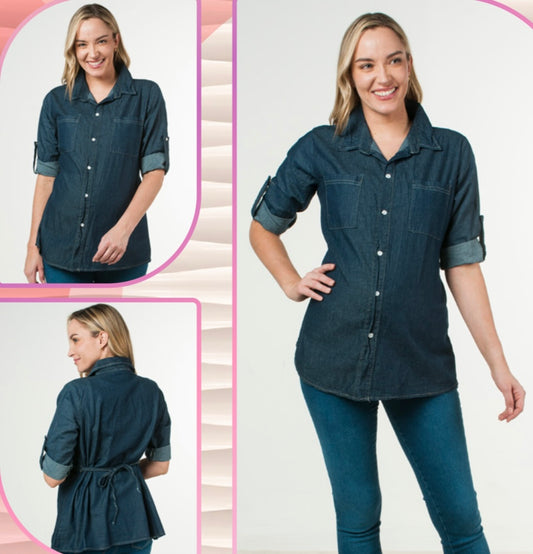 Blusa de maternidad, mezclilla botones