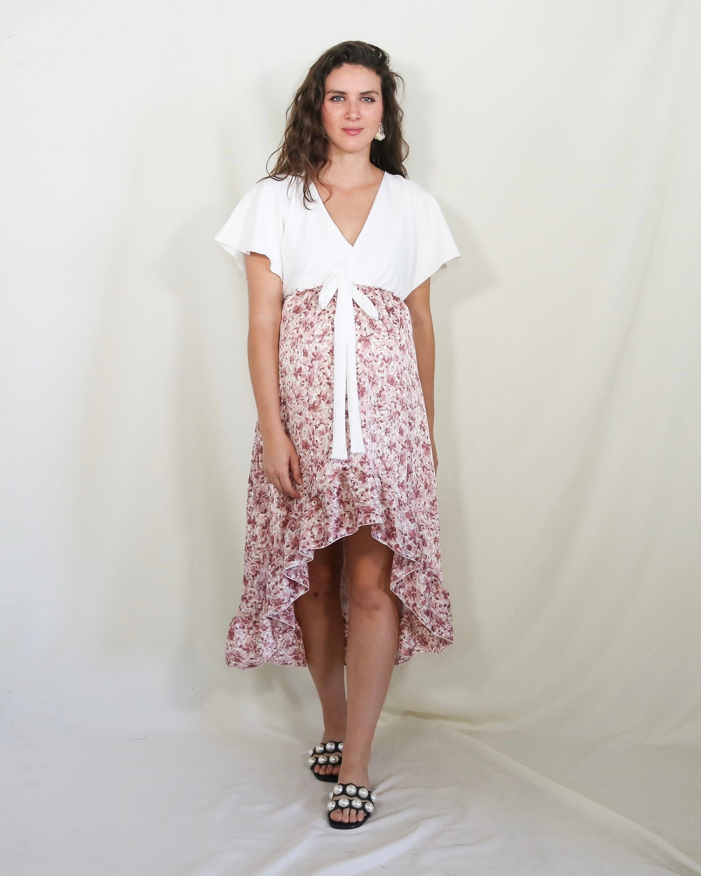 Vestido de Maternidad, Love Carlota florecitas rosa pastel CH