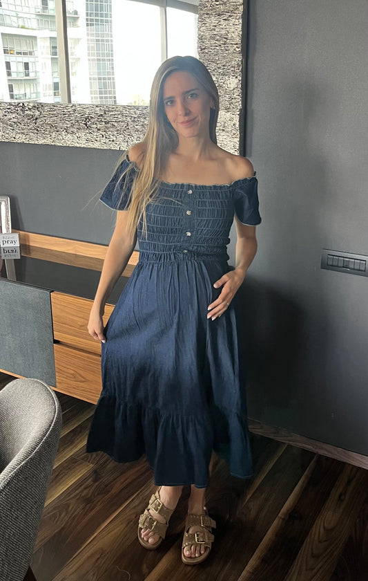 Vestido de maternidad mezclilla midi Unitalla
