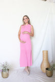 Vestido de maternidad Leslie, rosa barbie rayas