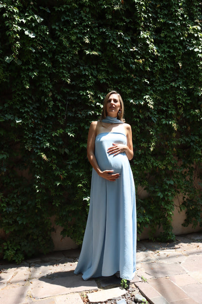 Vestido de Maternidad, Adela azul cielo jaspe