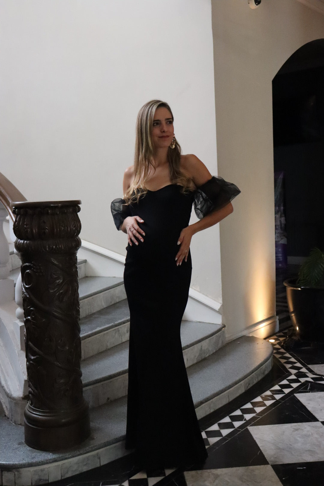 Vestido de maternidad Alexa, negro tul mangas