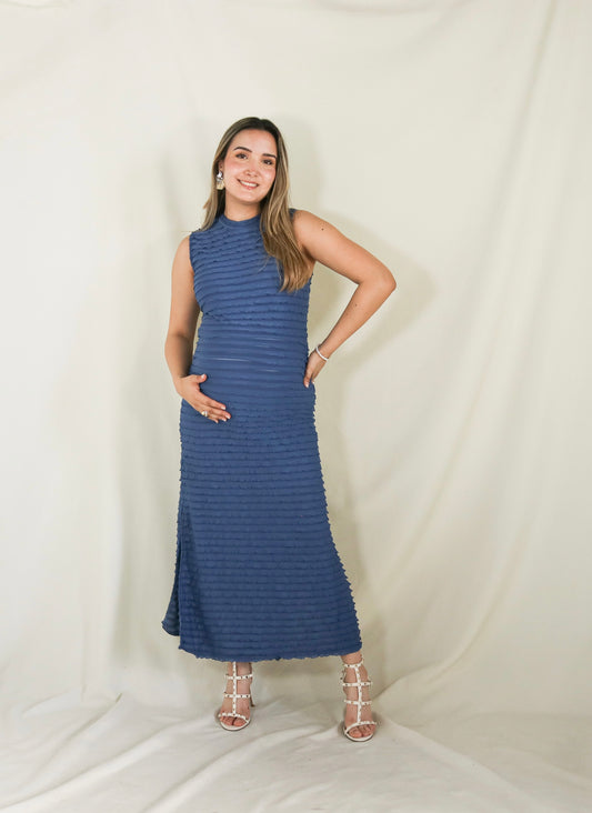 Vestido de maternidad Leslie corrugado azul CH, M