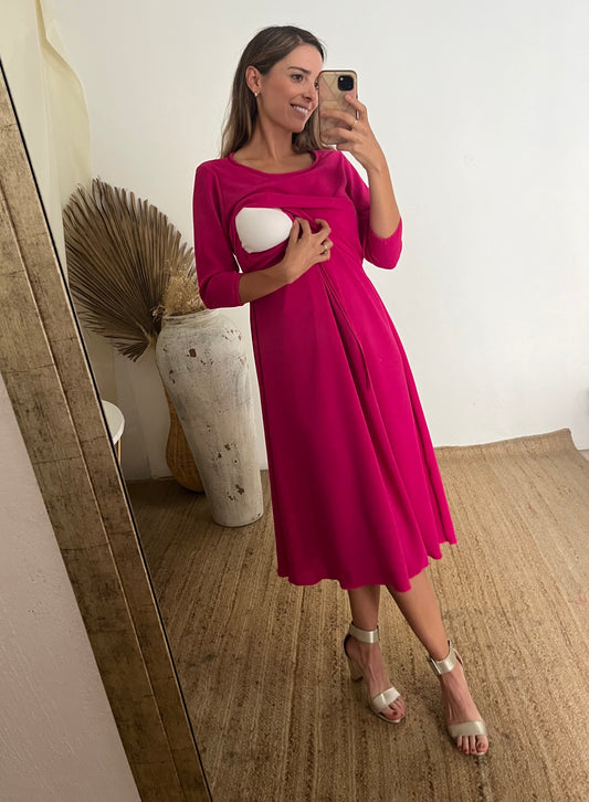 Vestido maternidad y lactancia, Hanna rosa Barbie largo