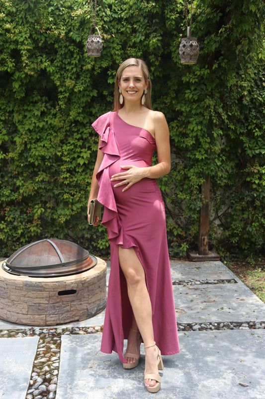 Vestido de maternidad Agustina, rosa quemado licra (CH)