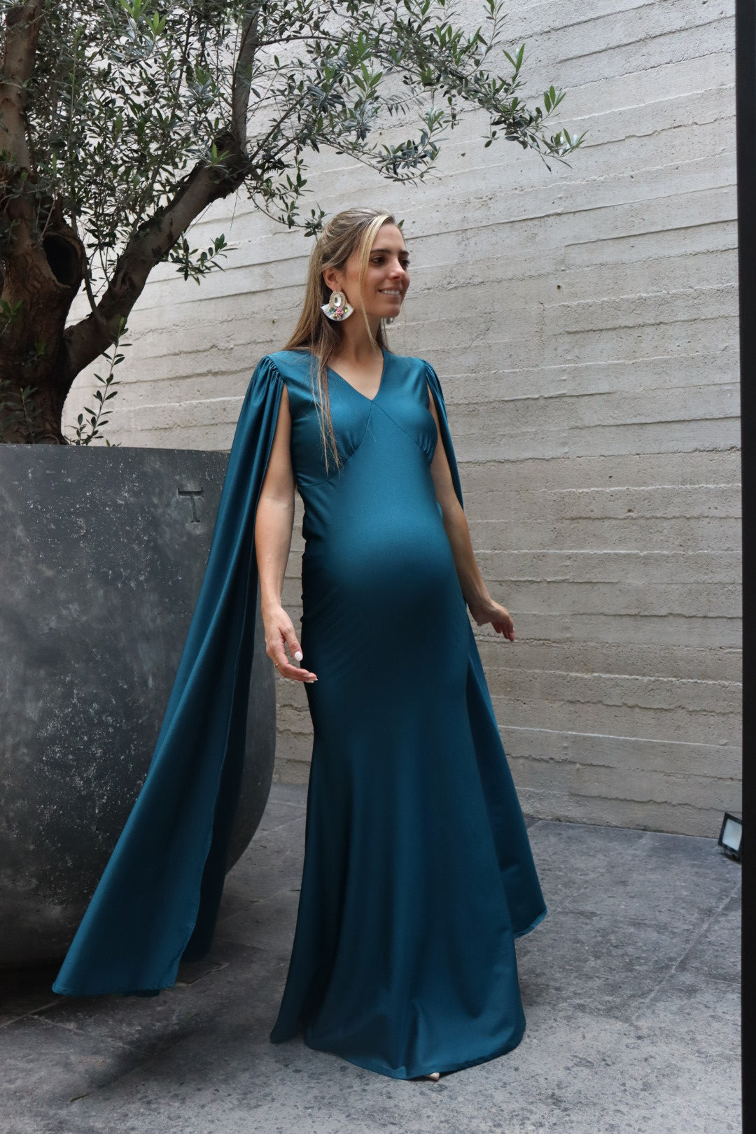 Vestido de maternidad Eliana, azul petróleo