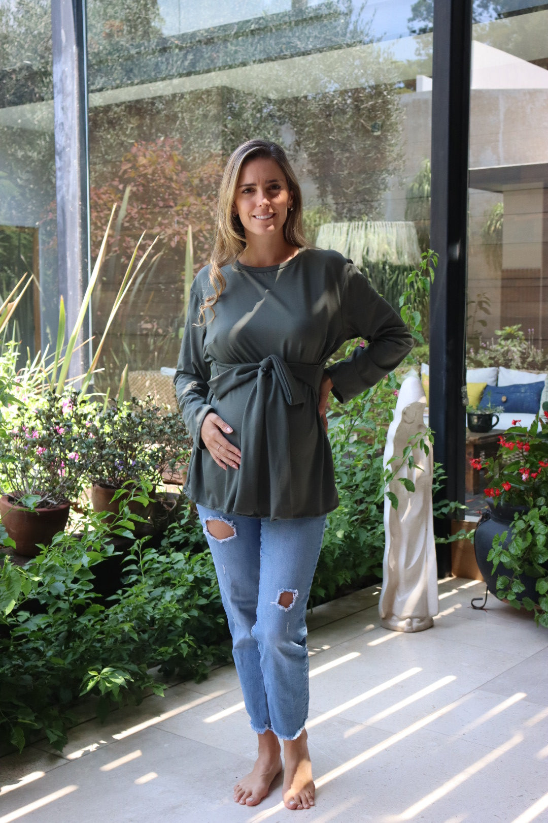 Blusa de maternidad Paulina verde algodón G