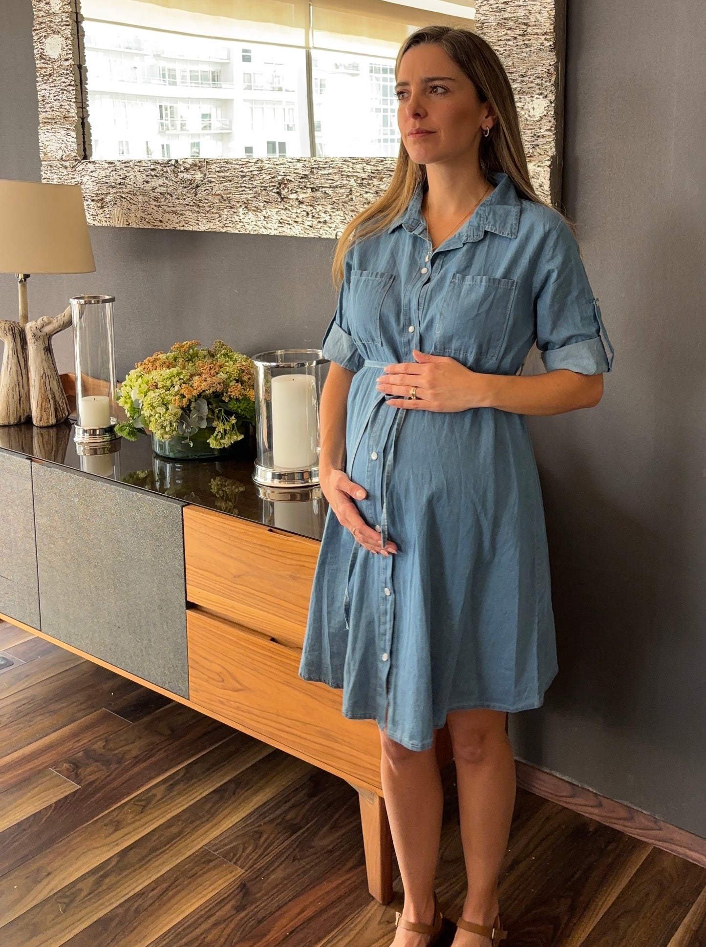 Winter maternity dress, blue SM