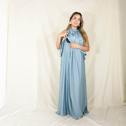 Vestido Ariel de maternidad y lactancia azul polvo brilloso
