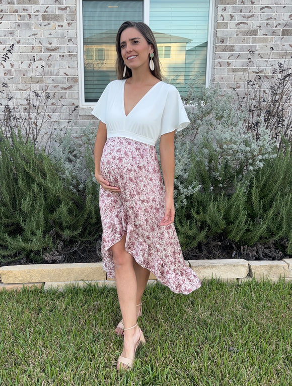 Vestido de Maternidad, Love Carlota florecitas rosa pastel