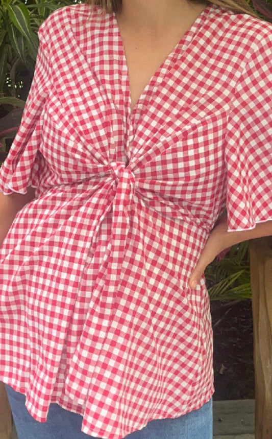 Tela poliéster cuadros rojos