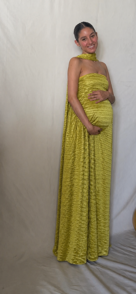 Vestido de Maternidad, Adela verde corrugado