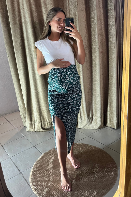 Falda de maternidad verde con florecitas CH