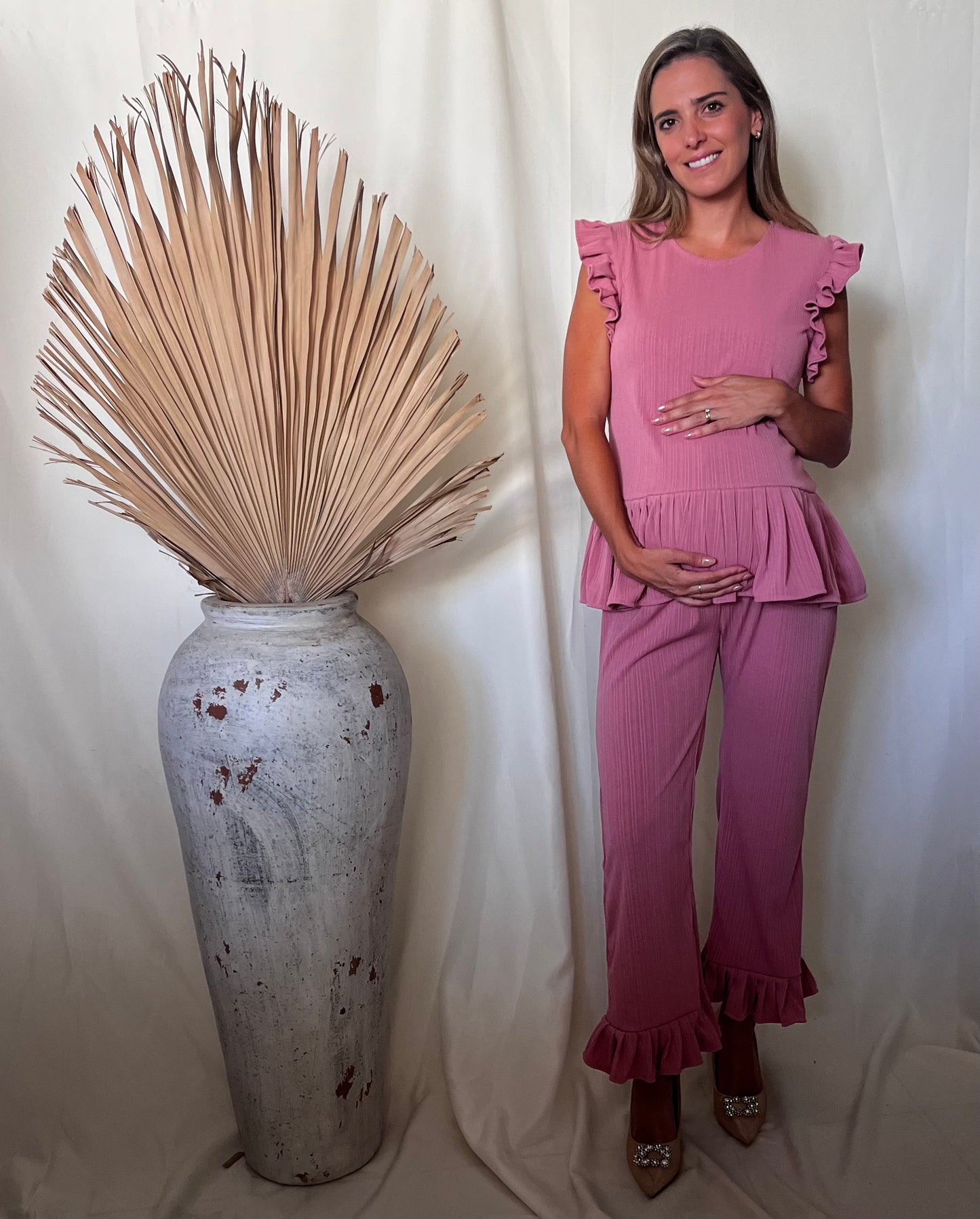 Conjunto de maternidad Imelda, rosa rayitas polvo