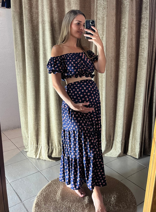 Falda y top de maternidad azul con florecitas Unitalla (copia)