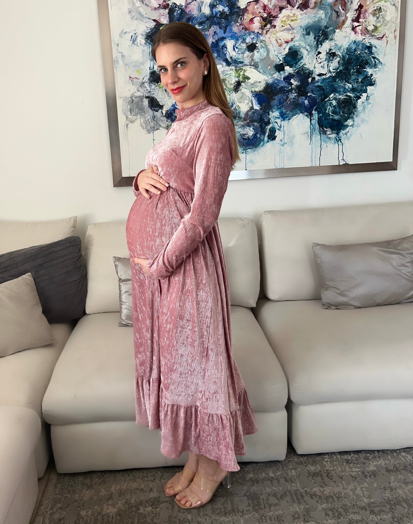 Vestido de maternidad, Gaby, Rosa terciopelo
