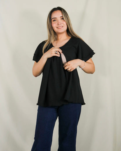 Blusa de lactancia/maternidad, negra Bertha