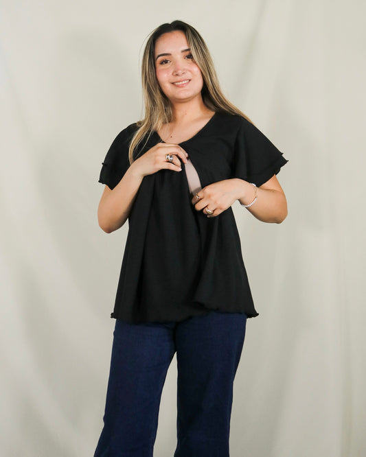 Blusa de lactancia/maternidad, negra Bertha