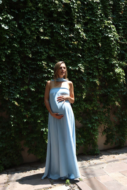 Vestido de Maternidad, Adela azul cielo jaspe