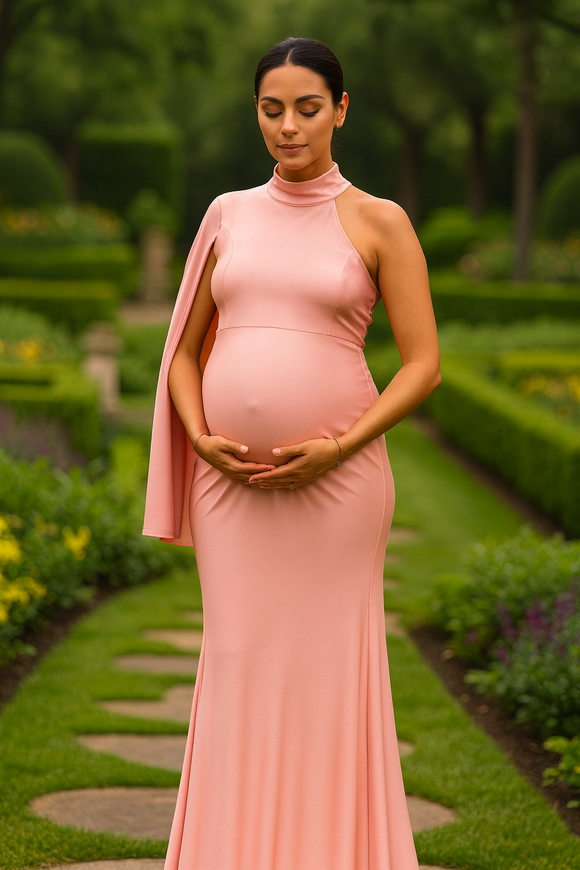Vestido de maternidad Carola, rosa claro brilloso