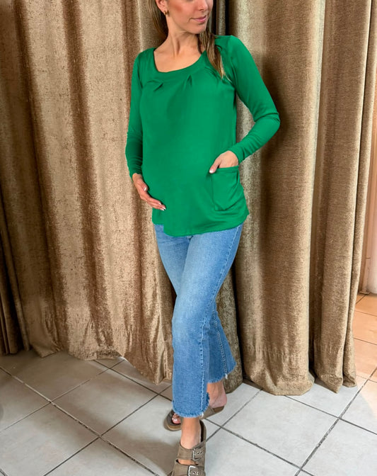 Blusa maternidad verde bolsas