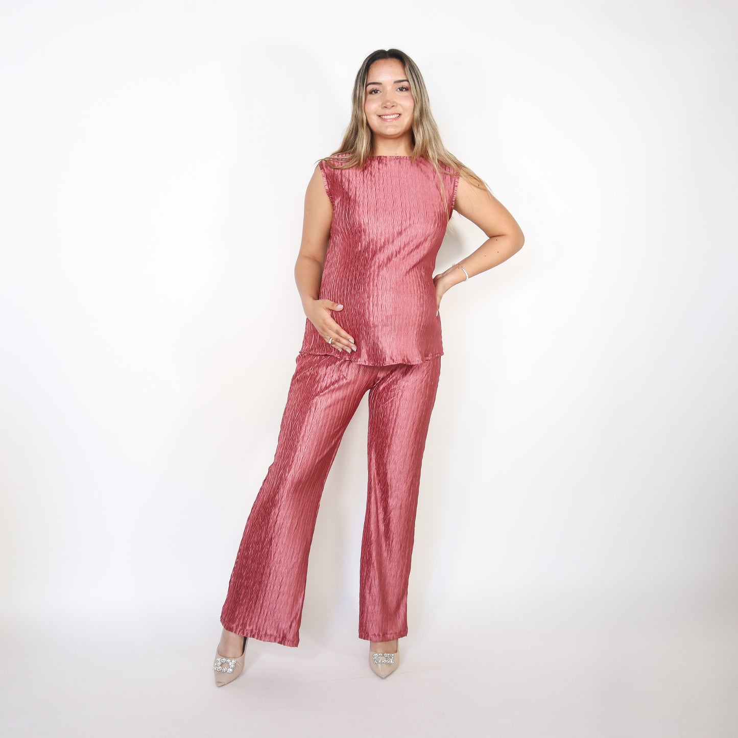 Conjunto de maternidad Mayte, rosa corrugado