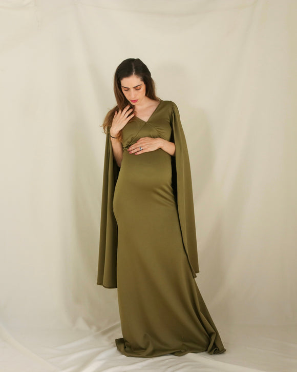Vestido de maternidad Eliana, verde olivo neopreno